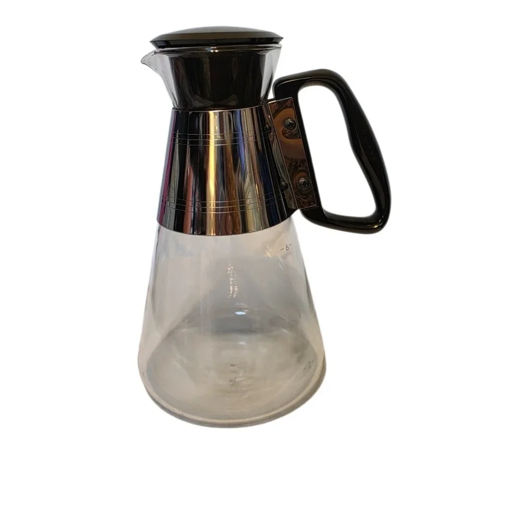 Vintage Pyrex for Silex 6 Cup Glass Coffee Carafe‎ Chrome Band Black Handle MCM